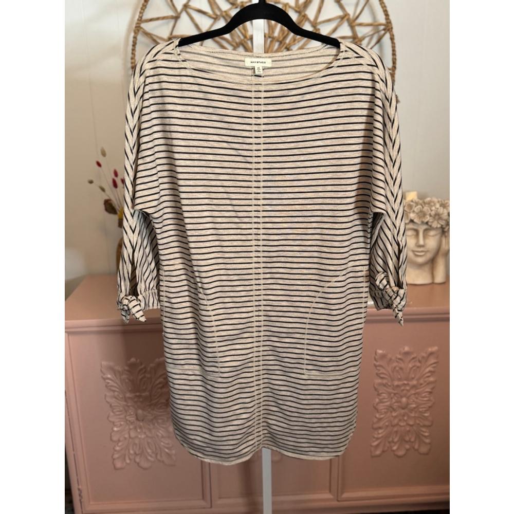Women's Max Studio Striped Dress XS Beige Black